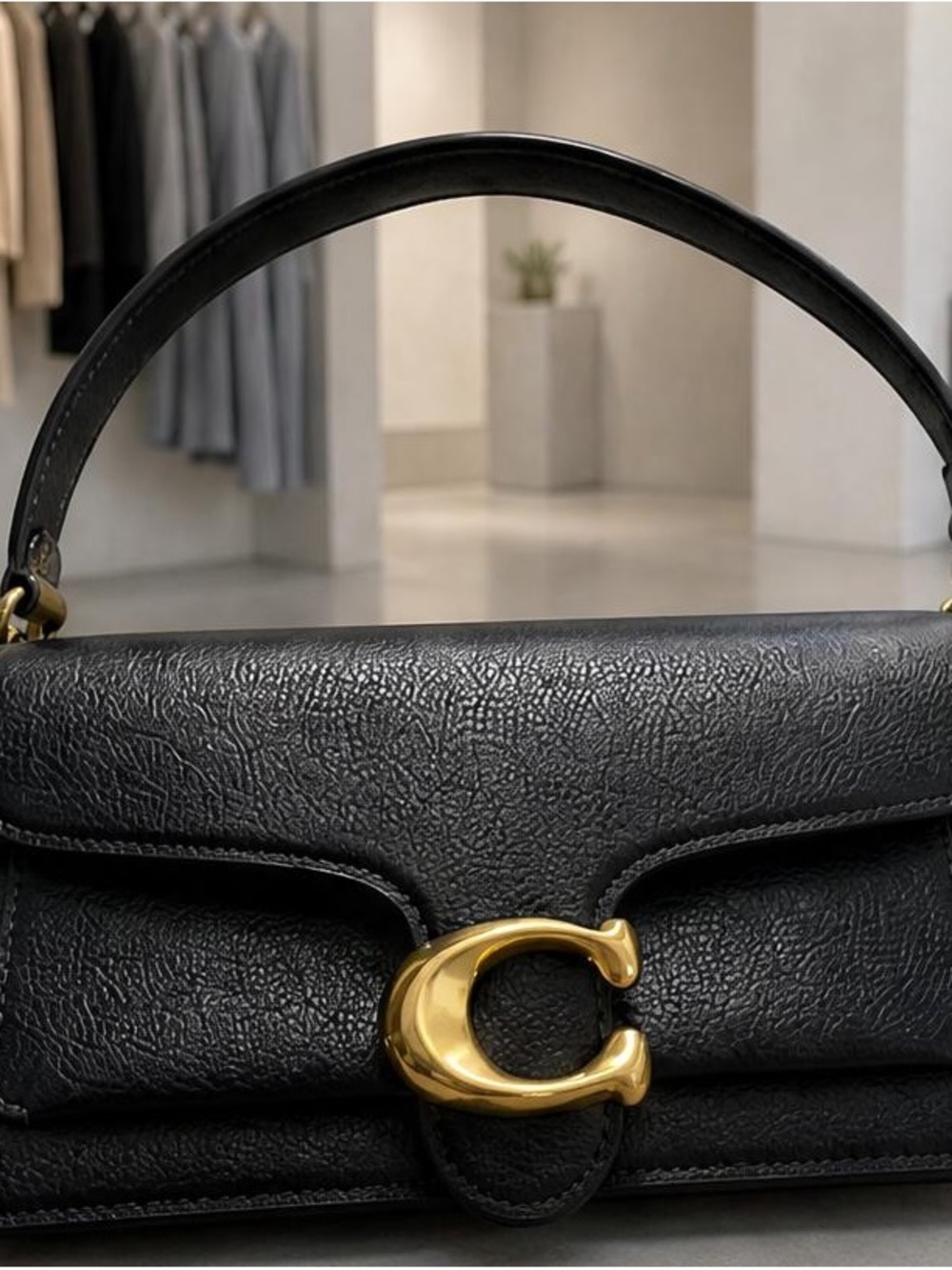 Coach Black Leather Shoulder Bag with Gold 'C' Hardware